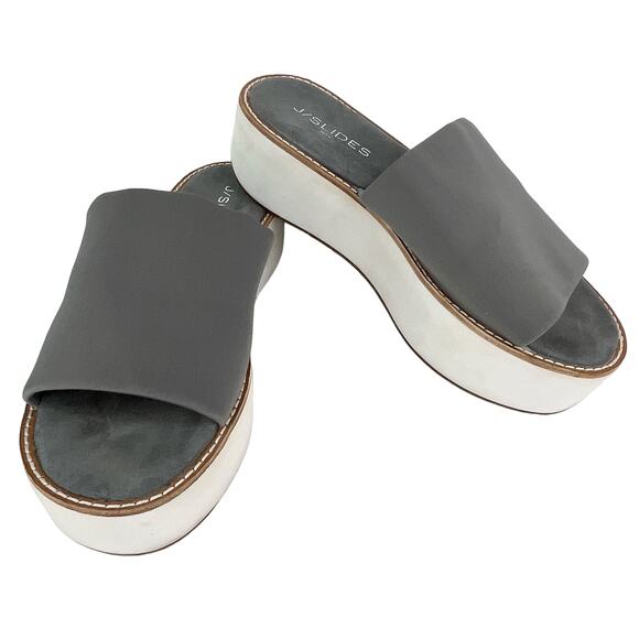J/Slides Platform Sandals Slides 8 Gray White - Picture 1 of 11
